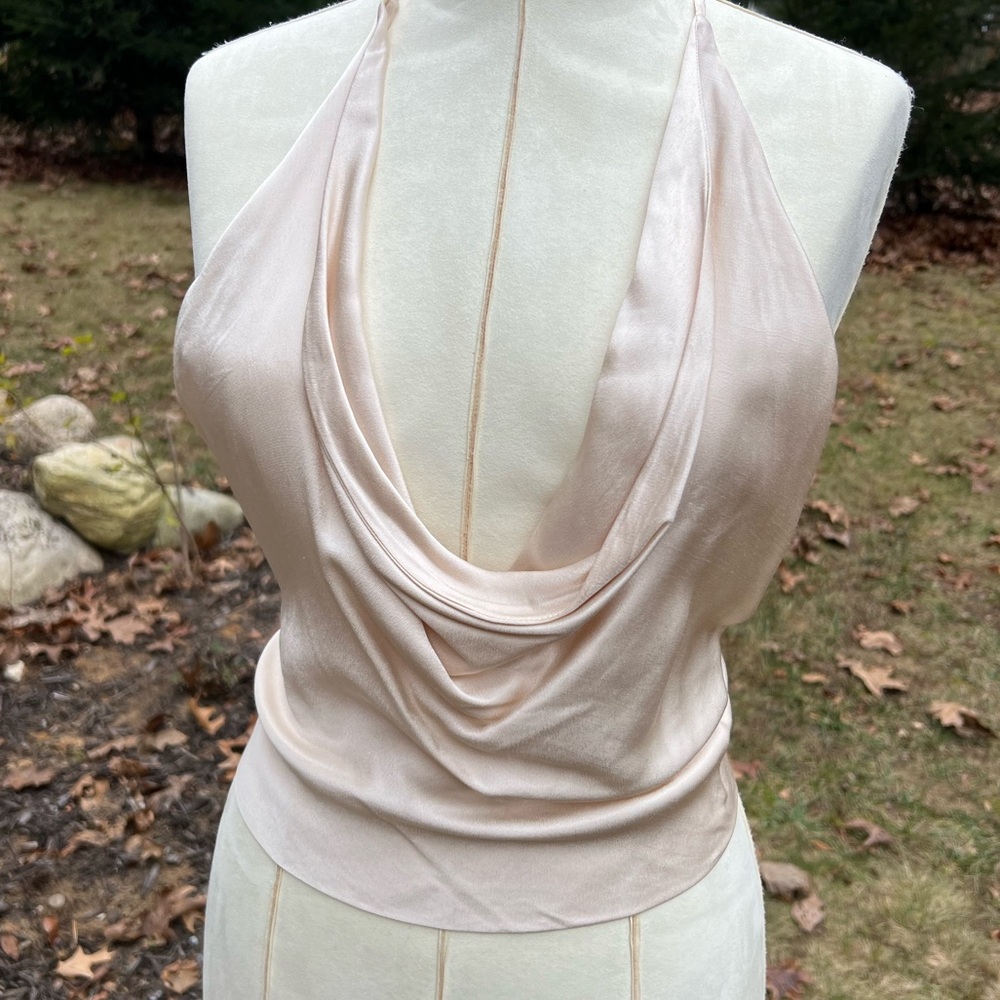Zara Satin Cream Backless Deep Dive Tie Crop Top Size Medium - Picture 6 of 8